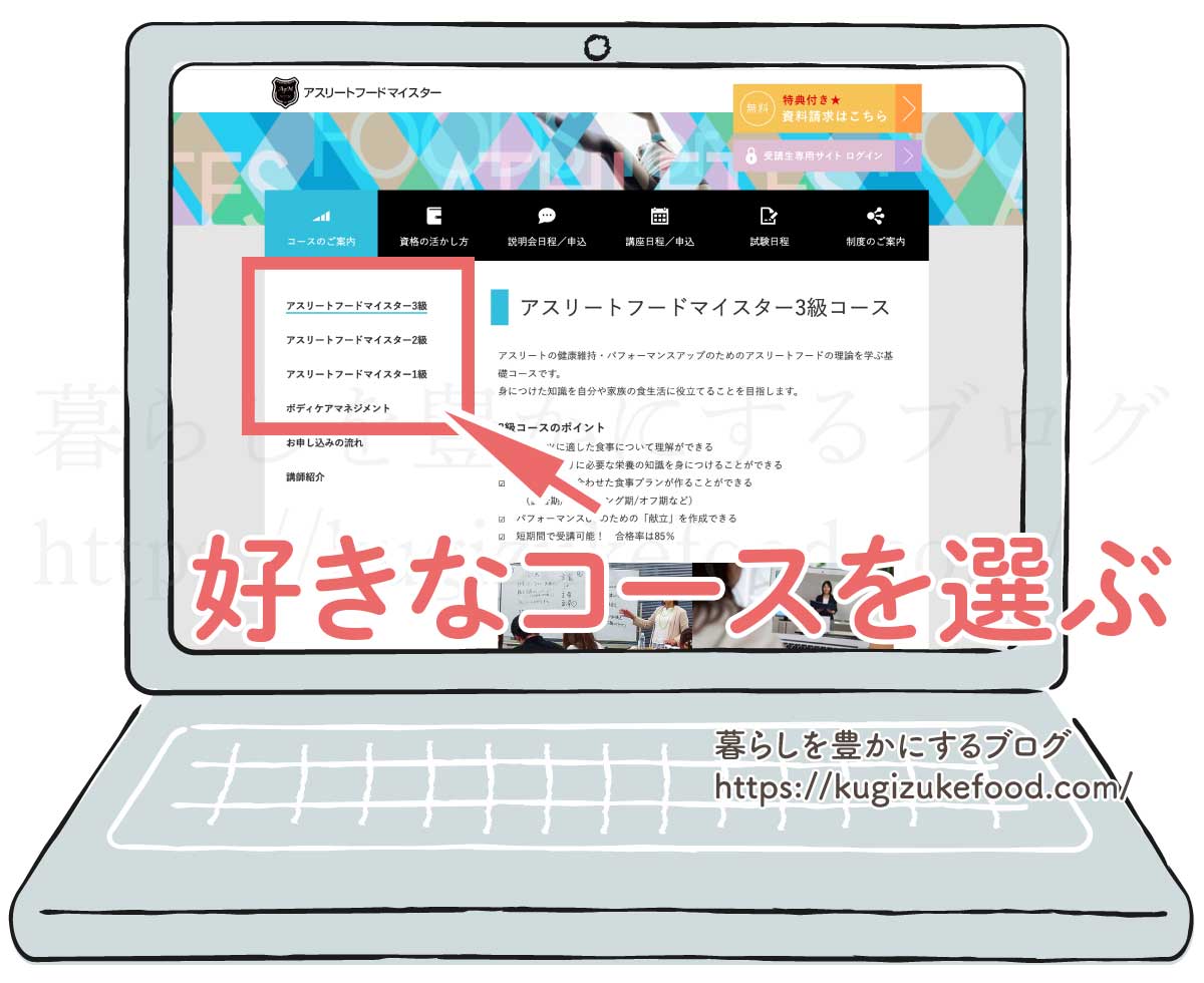 アスリートフードマイスター資格講座の受講申込画面