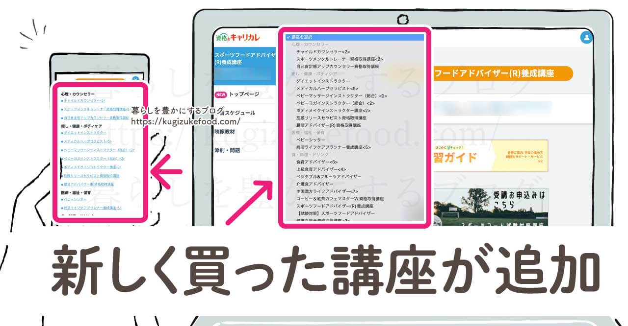 キャリカレのスポーツフードアドバイザー資格取得講座の受講生ページ