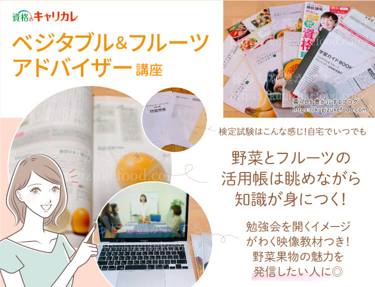 キャリカレのベジタブル＆フルーツアドバイザー資格講座のテキスト・教材
