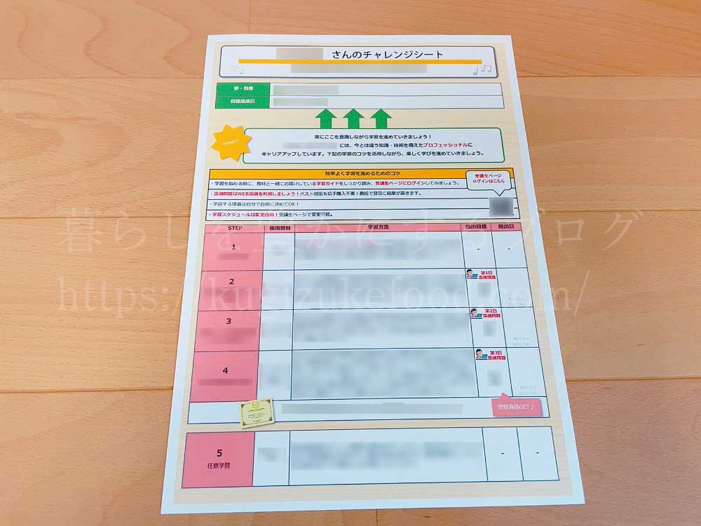 キャリカレの資格講座のチャレンジシート