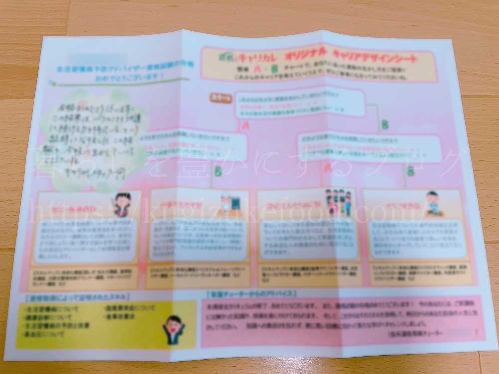 キャリカレの生活習慣病予防アドバイザー養成講座のキャリアデザインシート