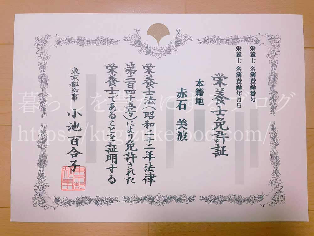 栄養士免許証