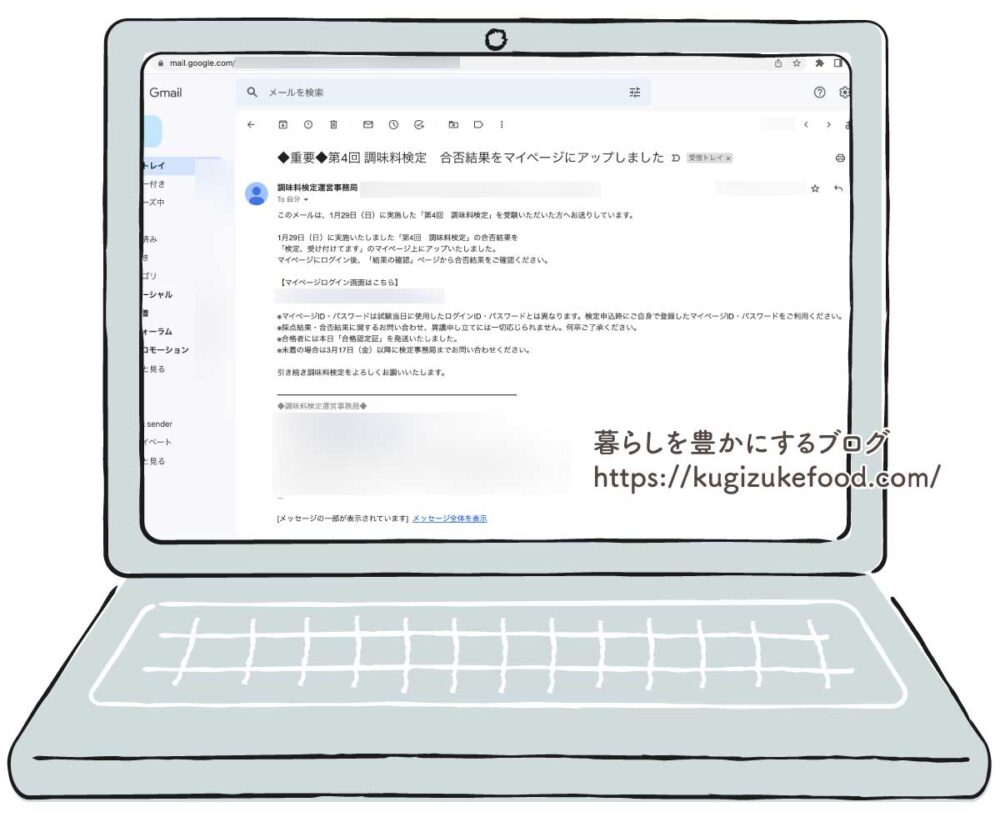 調味料検定の初級・中上級試験の合否結果通知