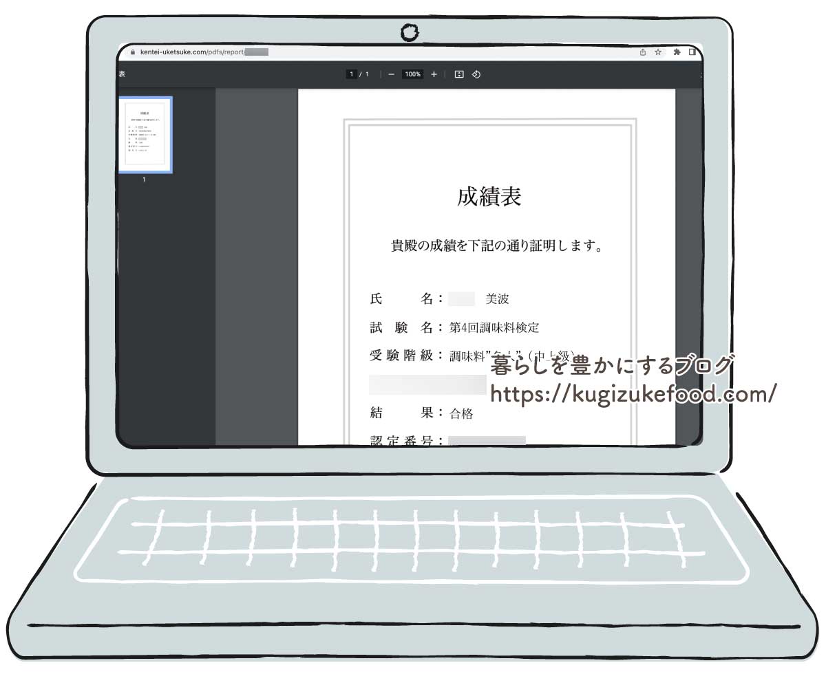 調味料検定の初級・中上級試験の合否結果通知