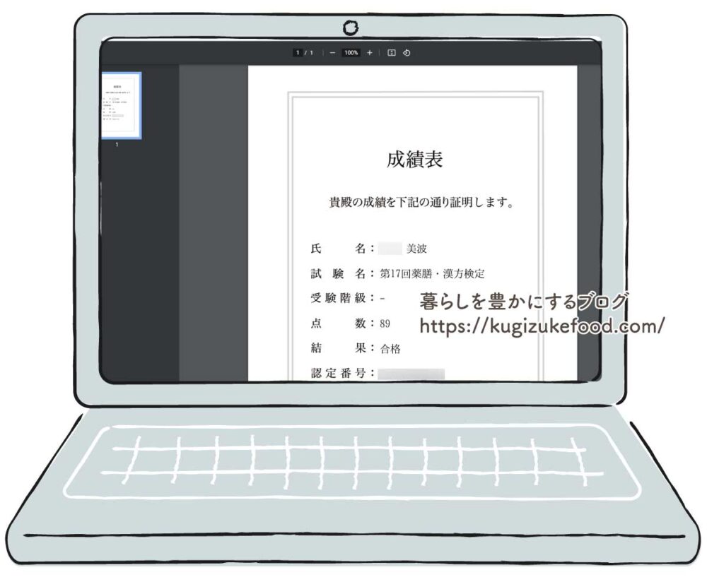 薬膳漢方検定試験の合否結果通知